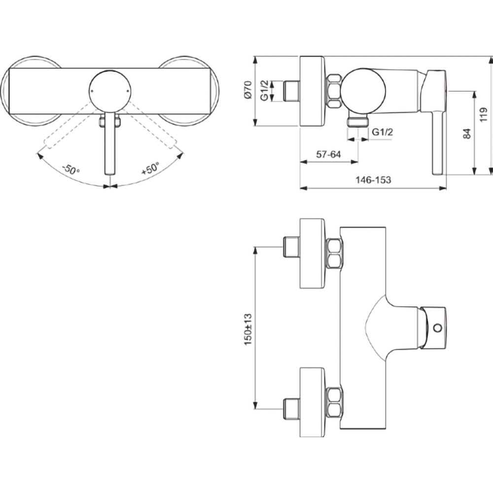 Baterie dus IDEAL STANDARD Ceraline BC200AA, alama sanitara, crom