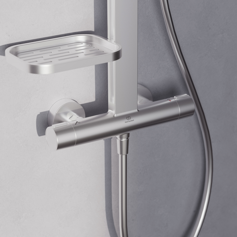 Sistem dus IDEAL STANDARD Ceratherm ALU+ BE210SI 26, termostat, 2 functii, argintiu