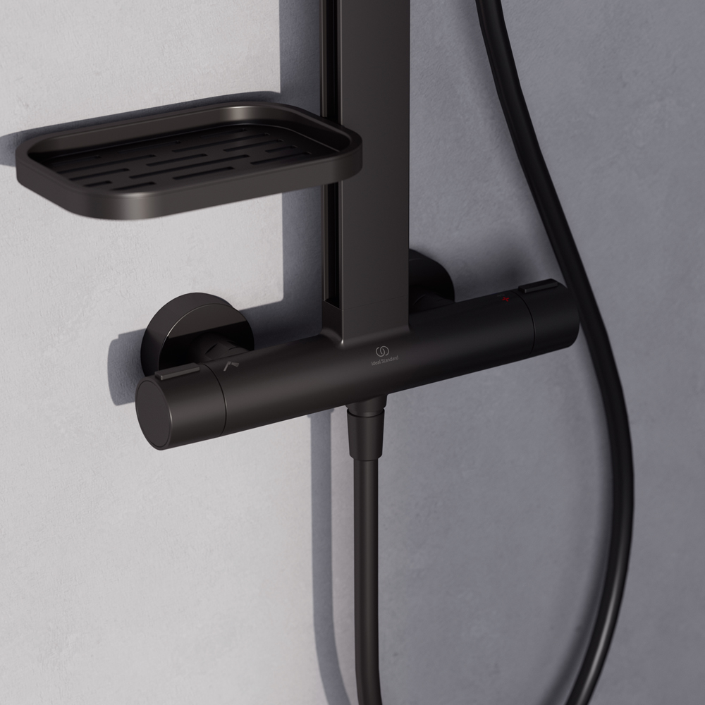 Sistem dus IDEAL STANDARD Ceratherm ALU+ BE210XG 26, termostat, 2 functii, negru mat