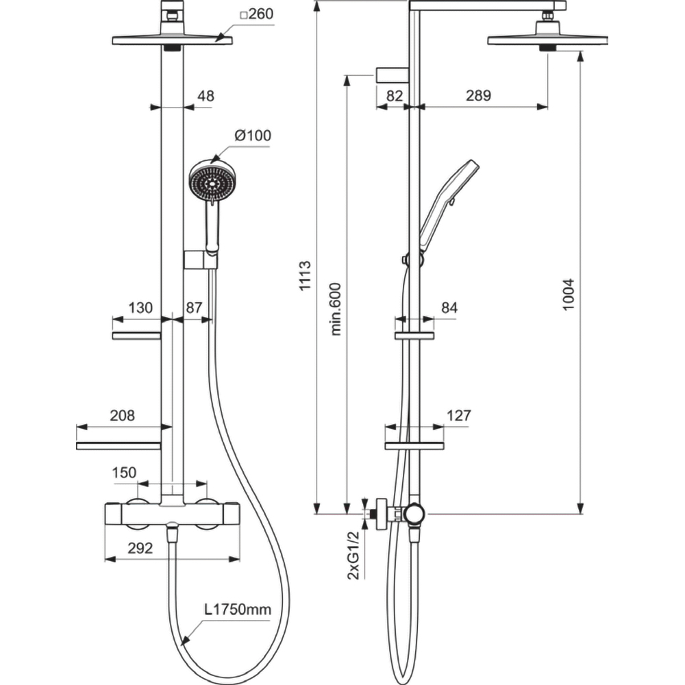 Sistem dus IDEAL STANDARD Ceratherm ALU+ BE210XG 26, termostat, 2 functii, negru mat