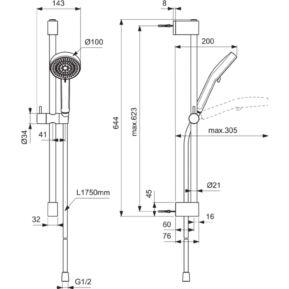 Set dus IDEAL STANDARD IdealRain BE233AA, 2 functii, crom