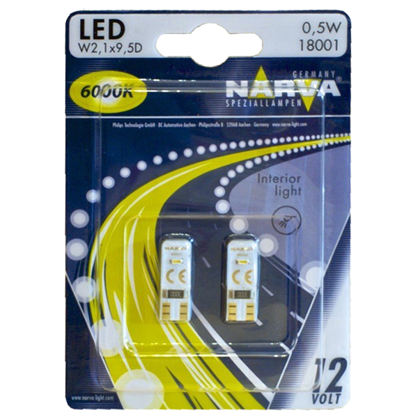 Bec auto LED NARVA 180114000, W5W, 6000K, 12V, 0.5W, W2.1X9.5D, set 2 bucati