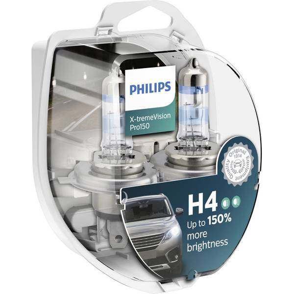 Set becuri auto PHILIPS X-treme Vision PRO150, 150%, H4, 3600K, 60/55W, 2 buc
