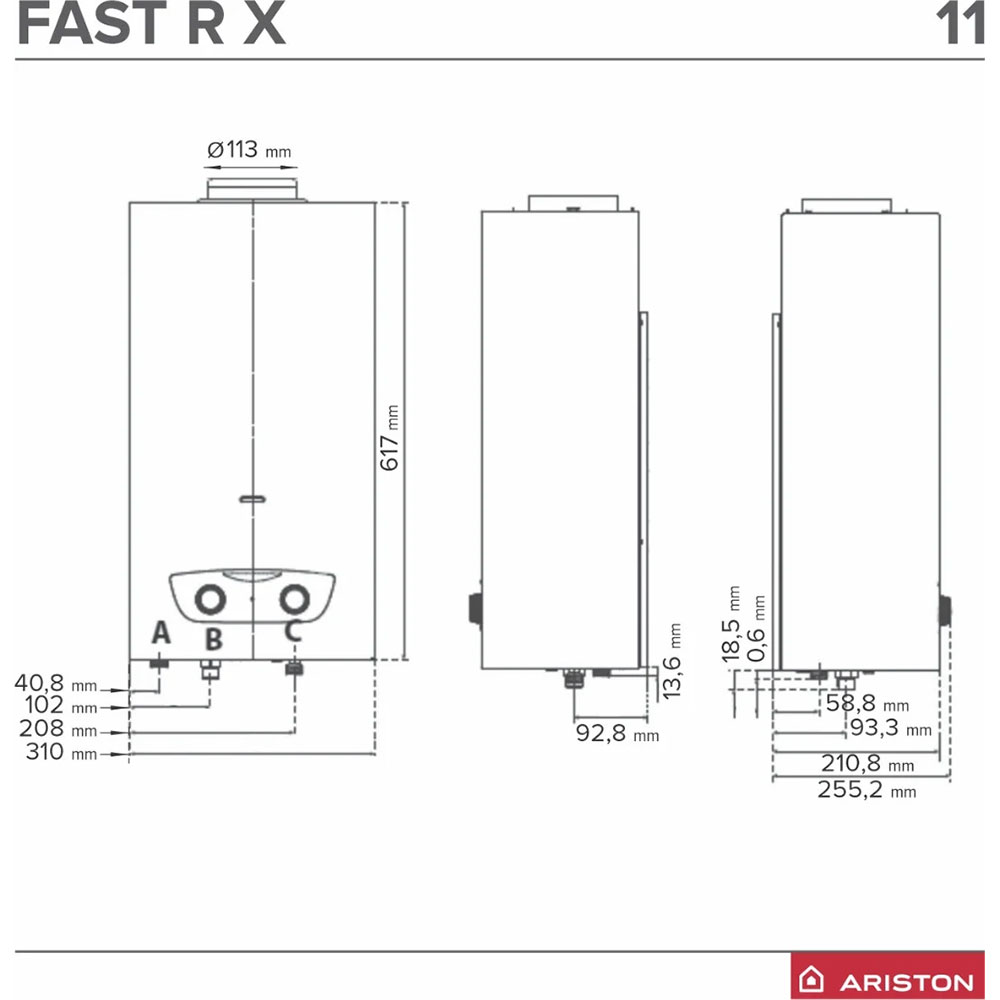 Instant apa calda pe gaz GN ARISTON FAST R X ONM 11, 11l/min, 21.5kW, aprindere electronica, alb