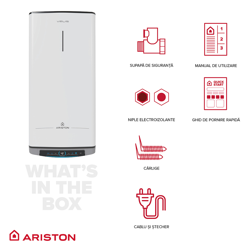 Boiler electric ARISTON Velis Dune, Wi-Fi, 50L, 1500W, alb