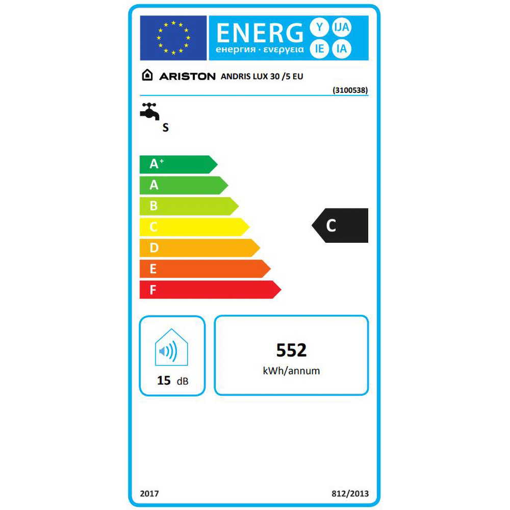 Boiler electric ARISTON Andris Lux 30 EU, 30l, 1500W, alb