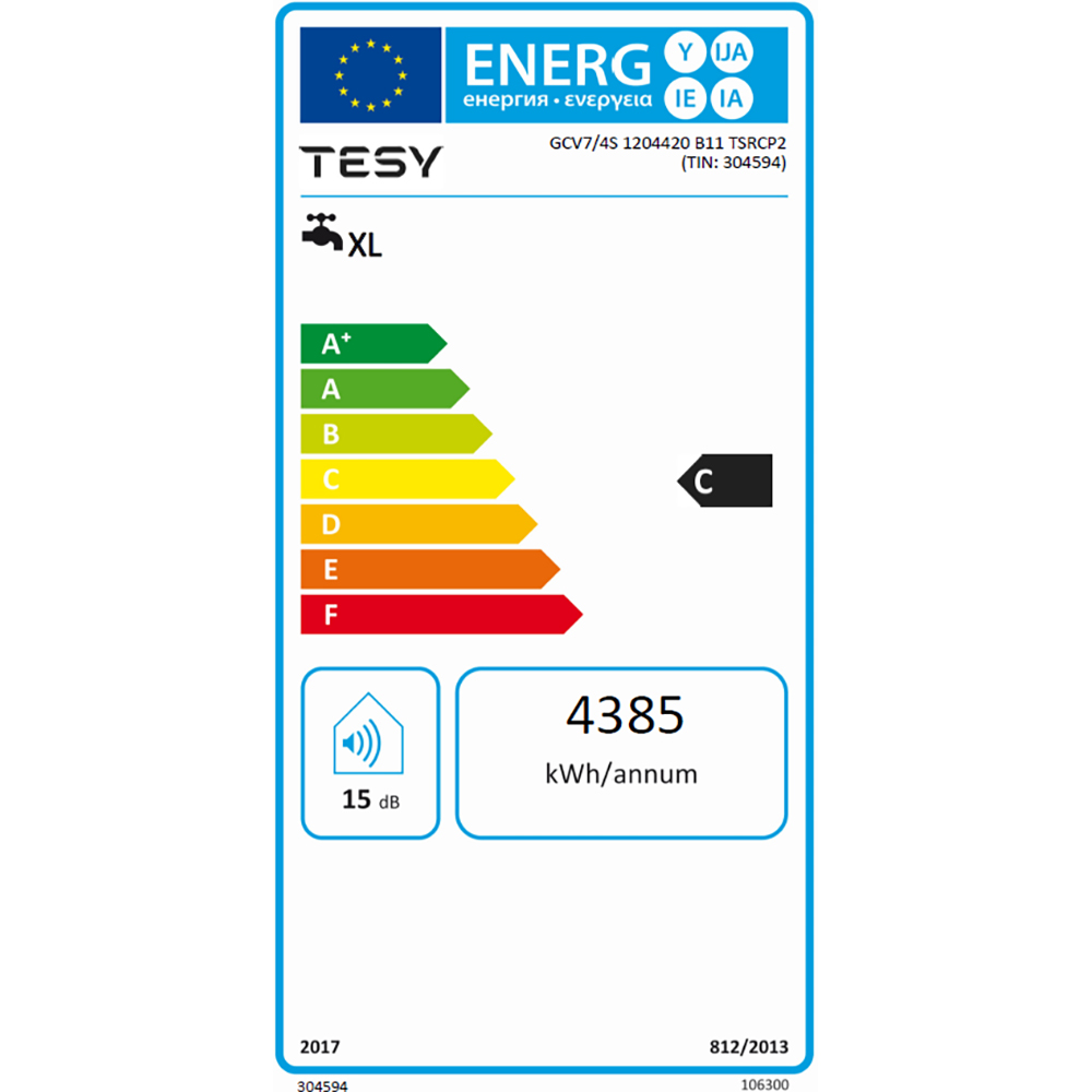 Boiler termo-electric vertical TESY BiLight cu 2 serpentine GCV 7/4 S2 1204420 B11 TSRCP, 120l, 2000W, alb