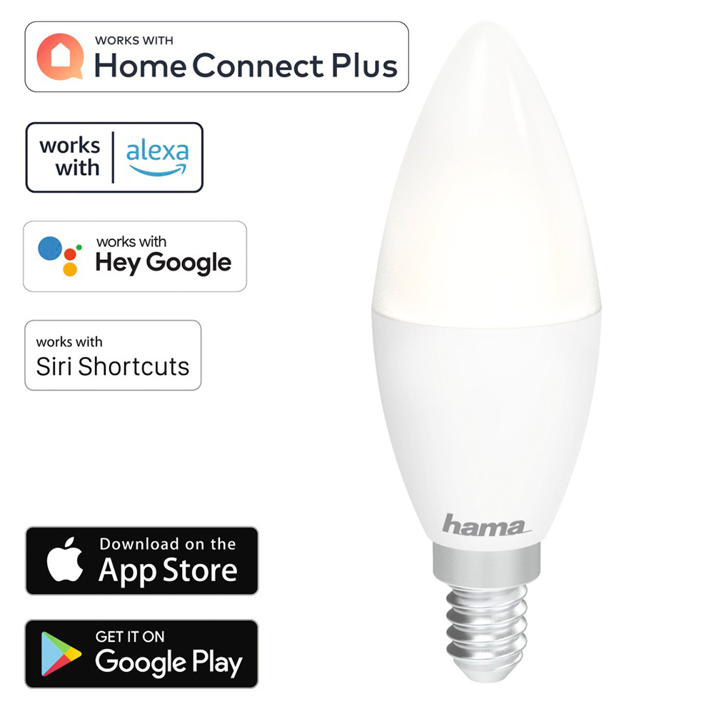 Bec LED Smart HAMA 176602, E14, 5.5W, 470lm, Wi-Fi, lumina variabila, compatibil Alexa