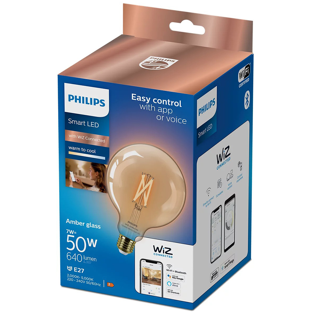 Bec LED Smart PHILIPS 8719514372122, E27, 7W, 640lm, Wi-Fi, lumina variabila, compatibil Alexa, Google Assistant