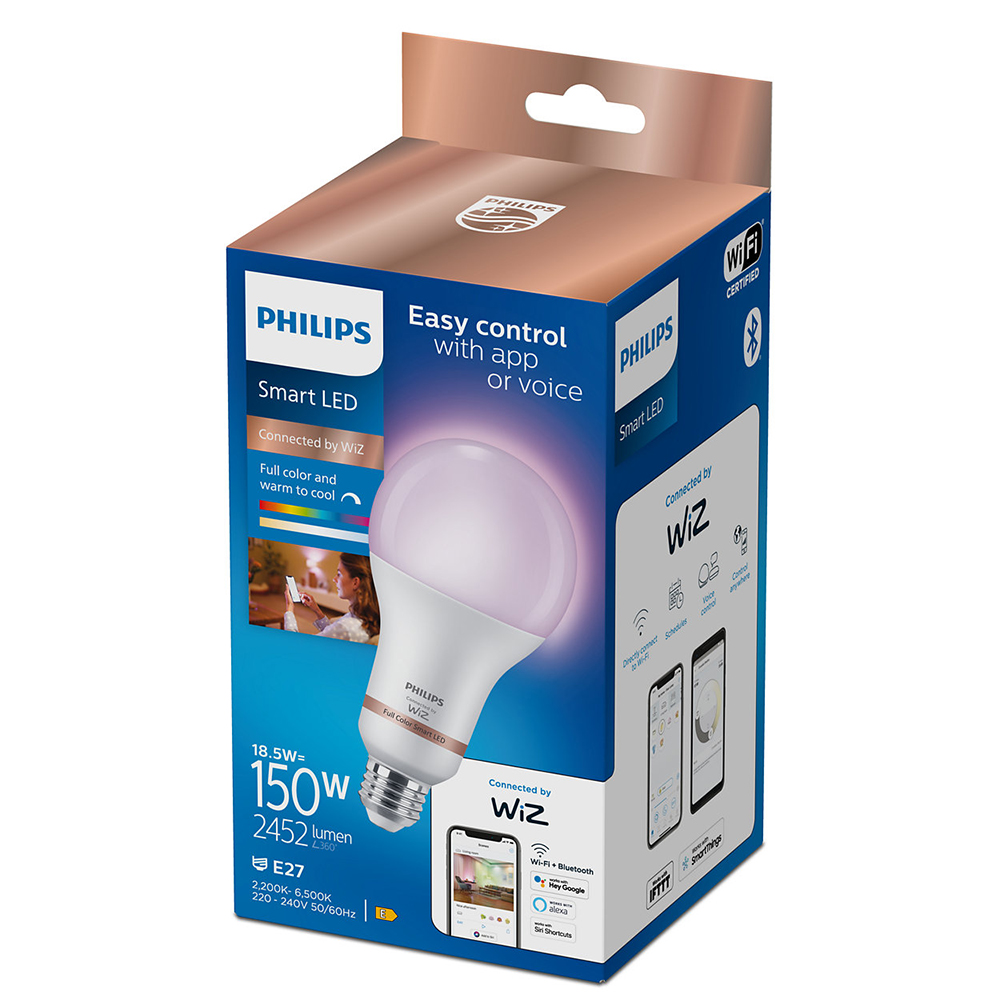 Bec LED Smart PHILIPS 8719514437319, E27, 18.5W, 2452lm, Wi-Fi, lumina variabila, compatibil Alexa, Google Assistant