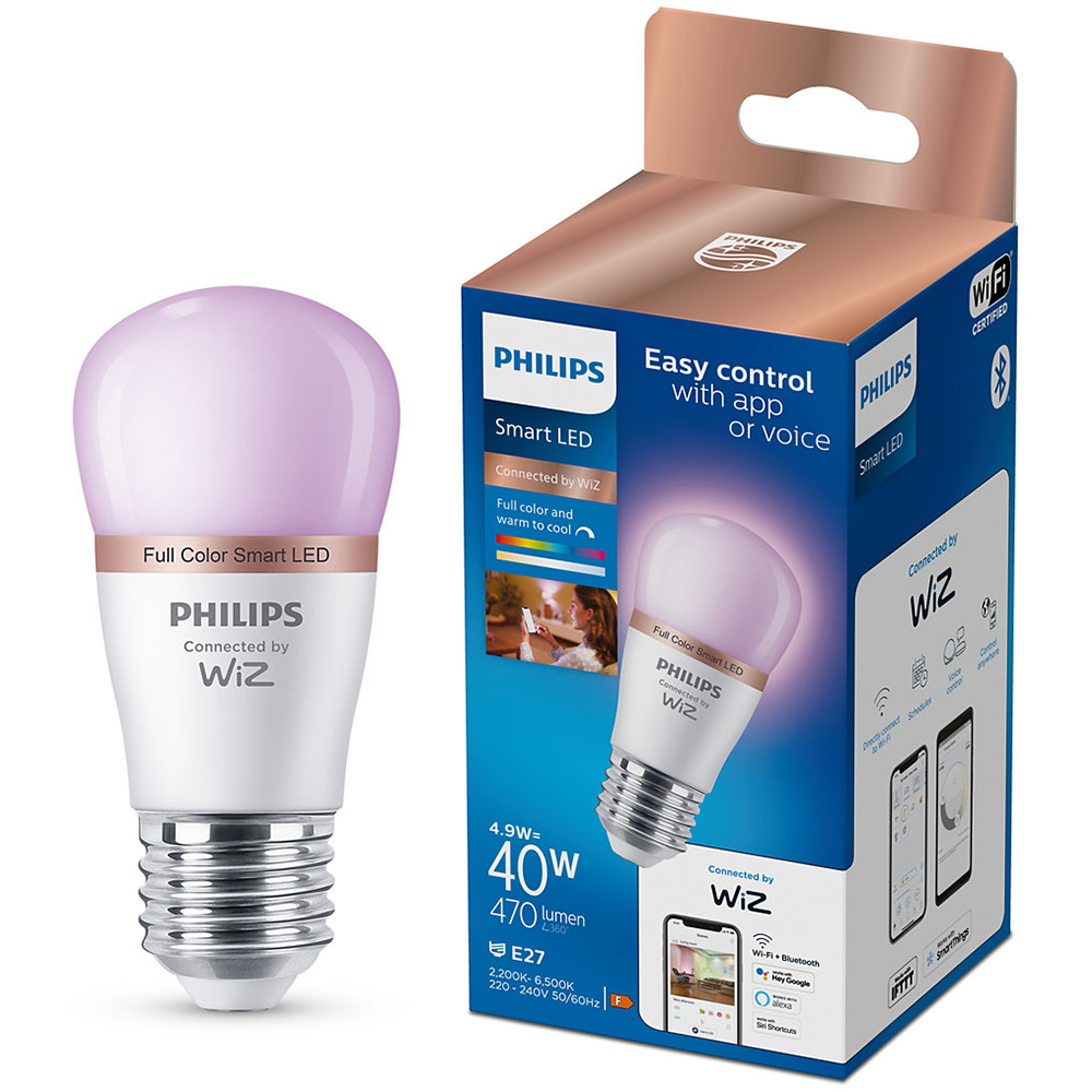 Bec LED Smart PHILIPS 8719514437395, E27, 4.9W, 470lm, Wi-Fi, lumina variabila, compatibil Alexa, Google Assistant