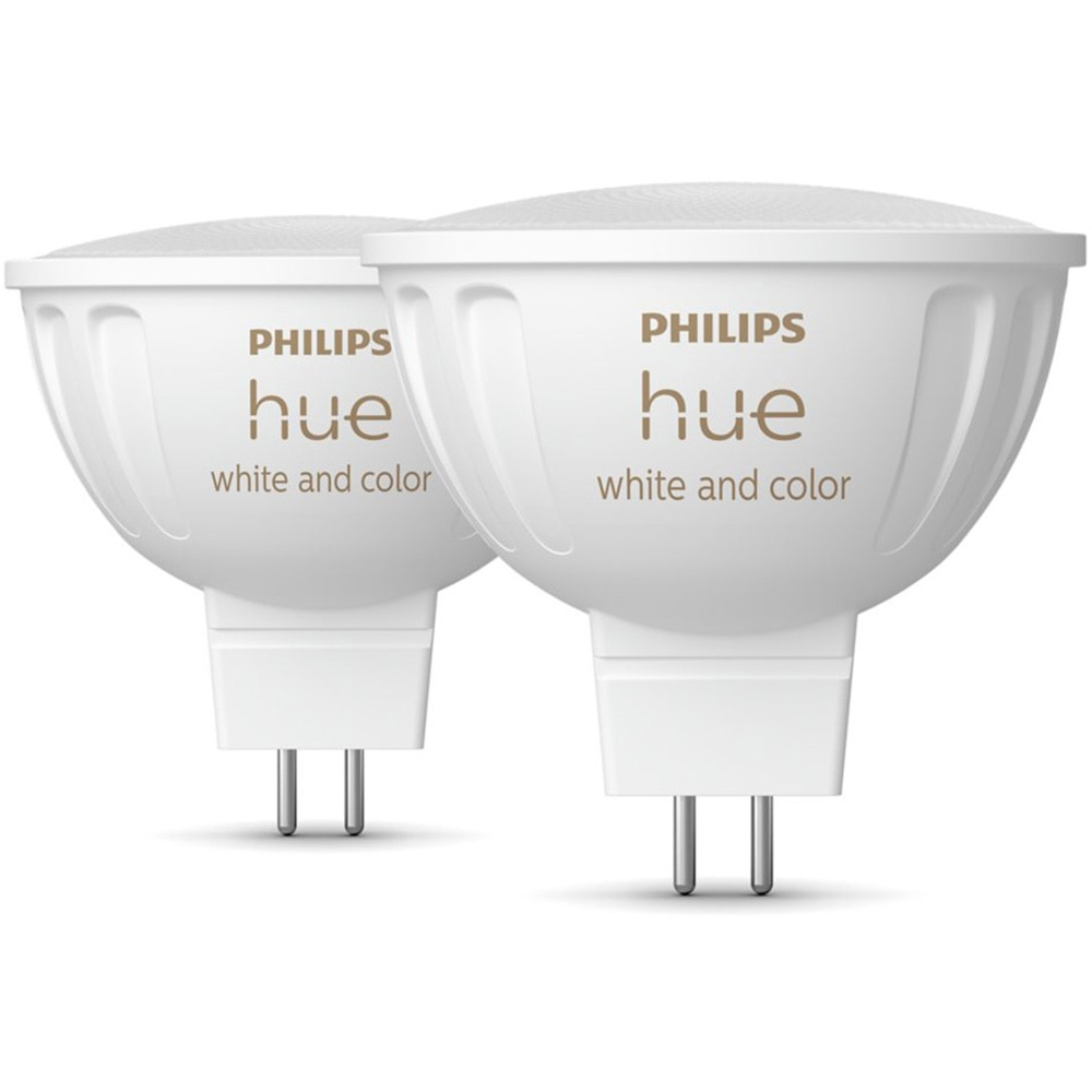Set 2 becuri LED PHILIPS HUE, GU5.3, 6.3W, 400lm, Wi-Fi, lumina variabila, compatibil Alexa, Google Assistant