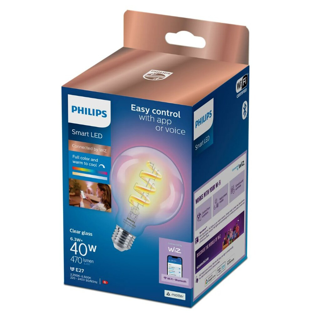 Bec LED PHILIPS SMART, E27, 6.3W, 470 lm, Wi-Fi, lumina variabila, compatibil Alexa, Google Assistant