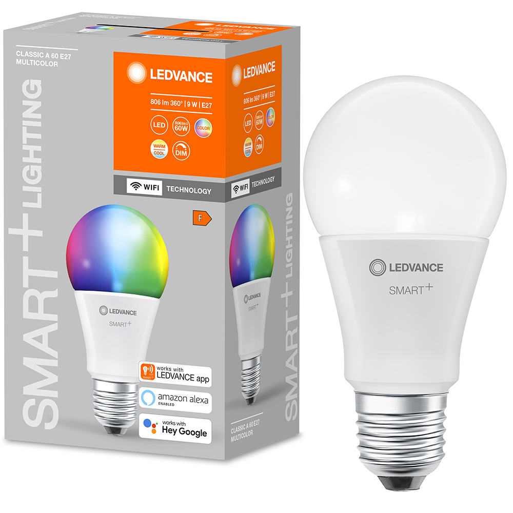 Bec LED Smart LEDVANCE Classic, E27, 9W, 806lm, Dimabil, Wi-Fi, lumina variabila, compatibil Alexa, Google Assistant