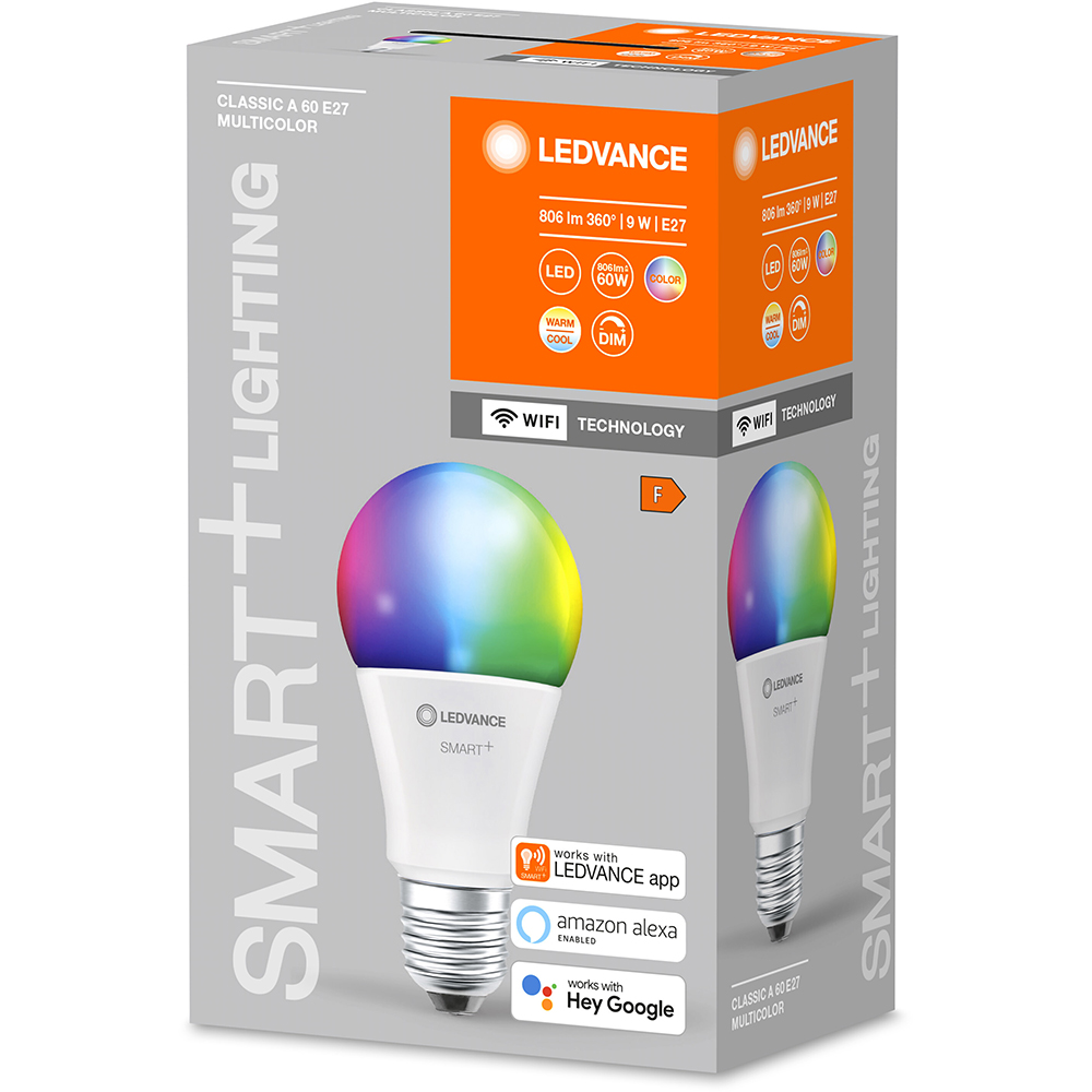 Bec LED Smart LEDVANCE Classic, E27, 9W, 806lm, Dimabil, Wi-Fi, lumina variabila, compatibil Alexa, Google Assistant