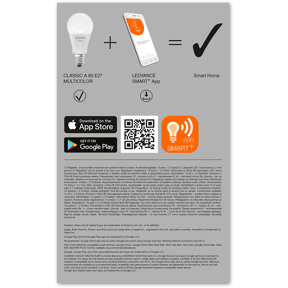 Set 3 becuri LED Smart LEDVANCE Classic 60, E27, 9W, 806lm, Wi-Fi, RGB