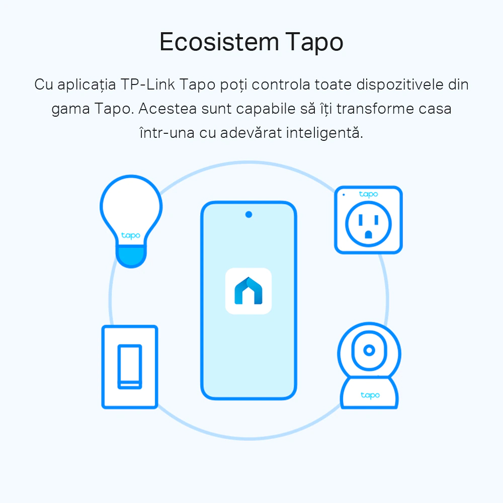 Bec LED Smart TP-LINK Tapo L510E, E27, 8.7W, 806lm, Wi-Fi, Dimabil, lumina calda, compatibil Alexa, Google Assistant