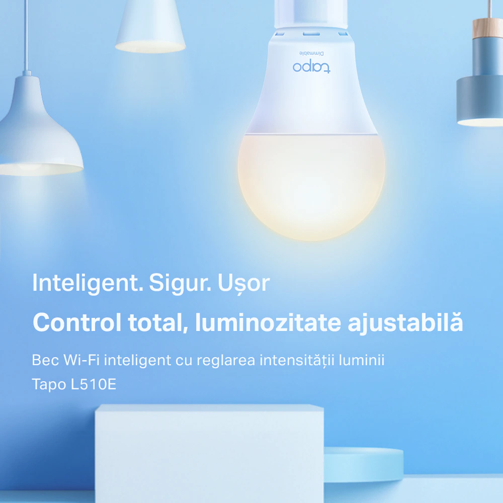 Bec LED Smart TP-LINK Tapo L510E, E27, 8.7W, 806lm, Wi-Fi, Dimabil, lumina calda, compatibil Alexa, Google Assistant
