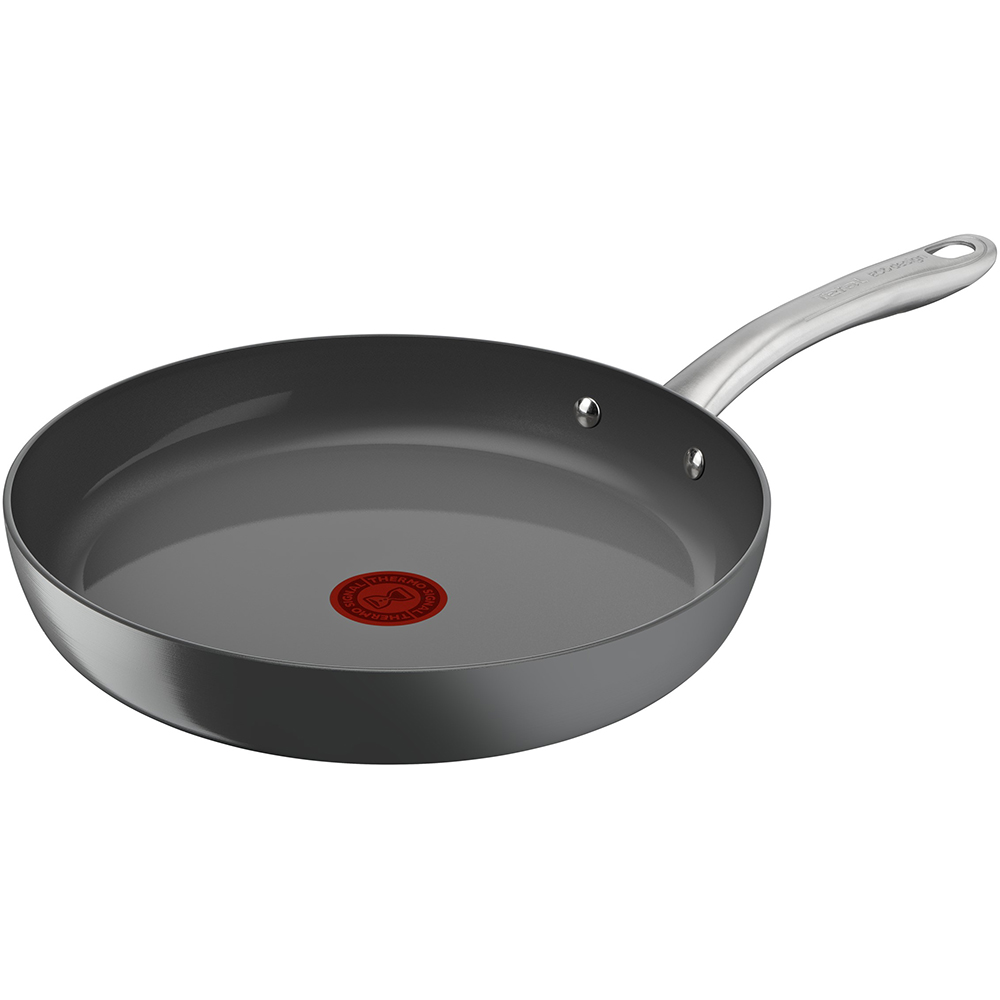 Tigaie TEFAL Renew+, 28 cm, aluminiu reciclat, Thermo-Signal, invelis ceramic, gri