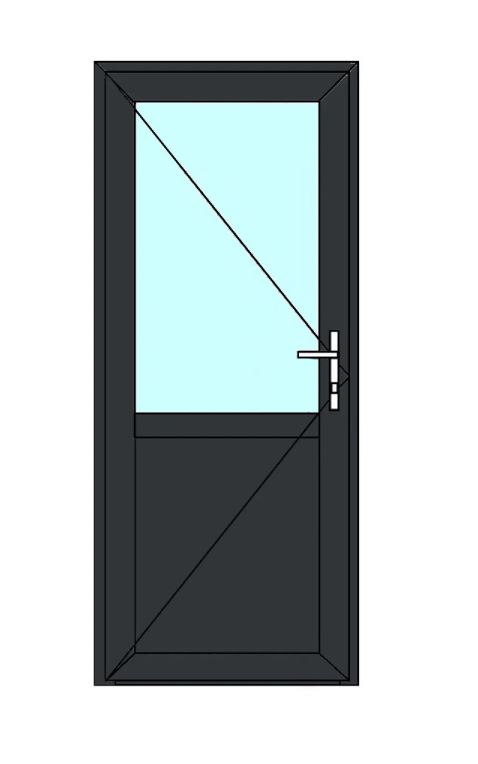 Usa exterior APLAST, cu geam, stanga, PVC, 4 camere, 2/3, 88 x 205 cm, gri antracit