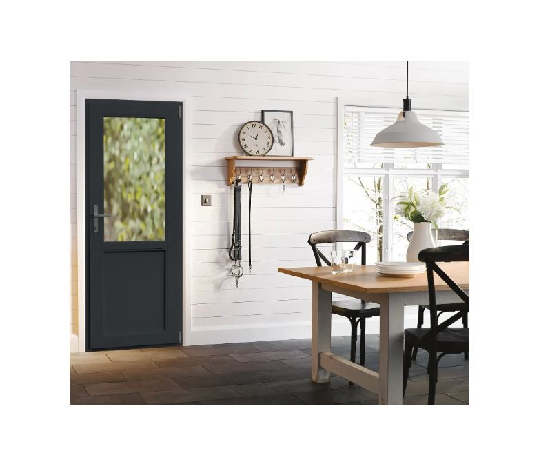 Usa exterior APLAST, cu geam, dreapta, PVC, 4 camere, 2/3, 88 x 205 cm, gri antracit