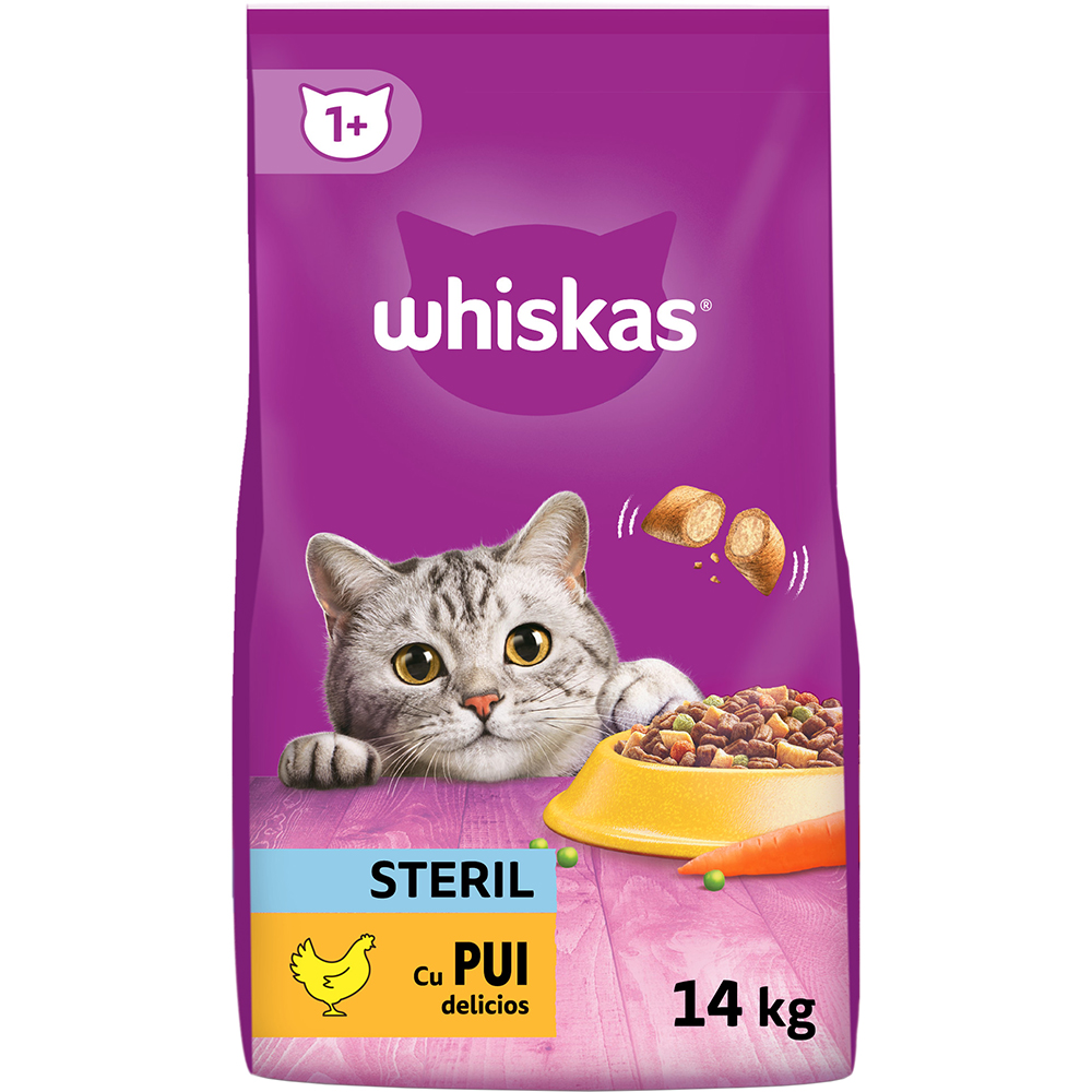 Hrana uscata pentru pisici WHISKAS, Sterile, Pui, 14 kg