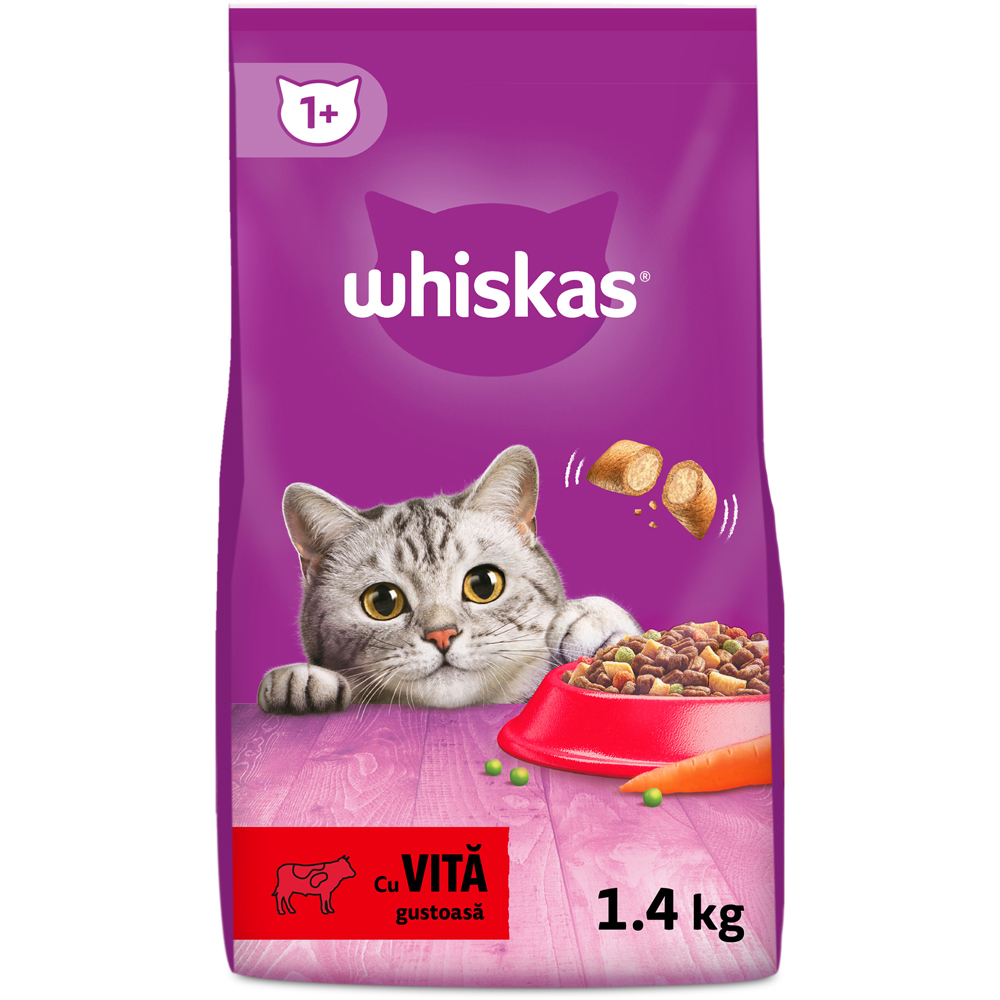 Hrana uscata pentru pisici WHISKAS, Adult, Vita, 1.4 kg