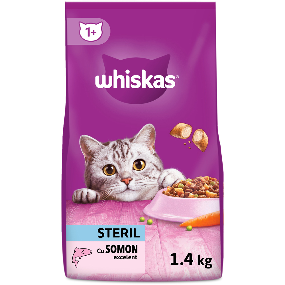 Hrana uscata pentru pisici WHISKAS, Sterile, Somon, 1.4 kg