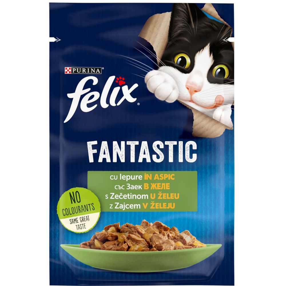 Hrana umeda pentru pisici FELIX Fantastic, Adult, Iepure in aspic, 85 g