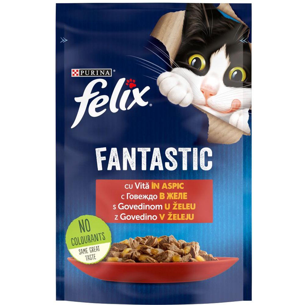 Hrana umeda pentru pisici FELIX Fantastic, Adult, Vita in aspic, 85 g