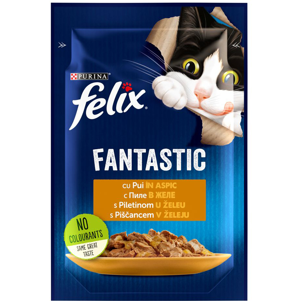 Hrana umeda pentru pisici FELIX Fantastic, Adult, Pui in aspic, 85 g