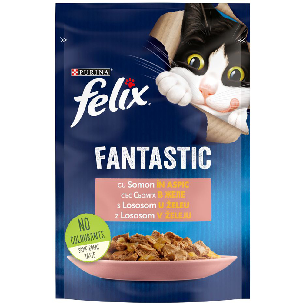 Hrana umeda pentru pisici FELIX Fantastic, Adult, Somon in aspic, 85 g