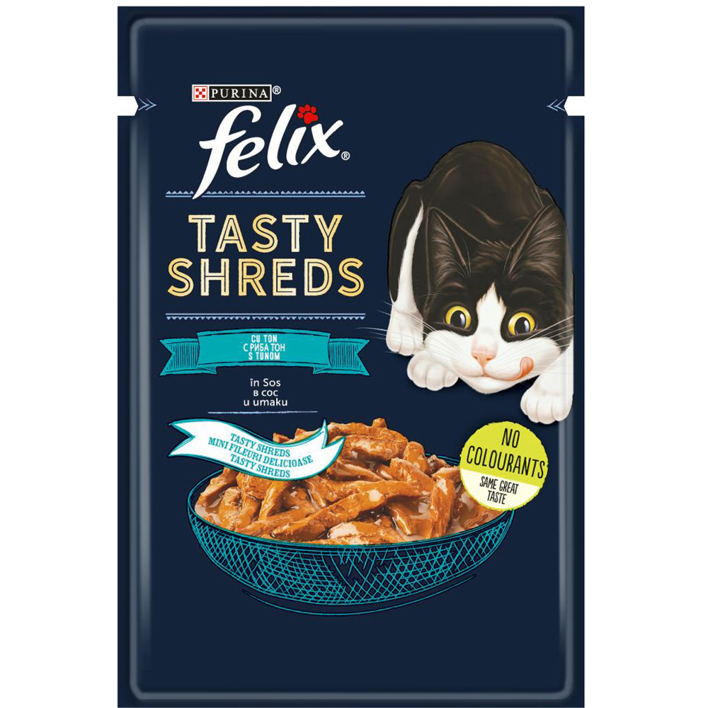 Hrana umeda pentru pisici FELIX Tasty Shreds, Adult, Ton, 80 g