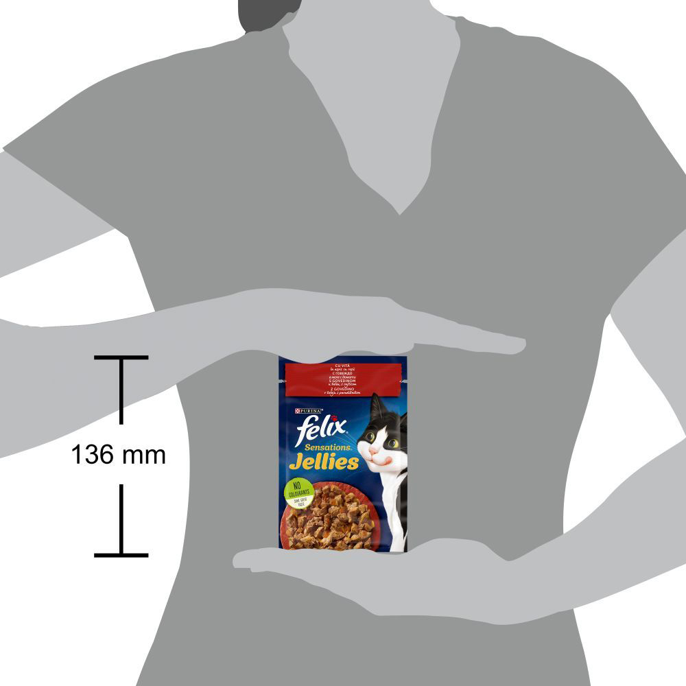 Hrana umeda pentru pisici FELIX Sensations Jellies, Adult, Vita in aspic cu rosii, 85 g