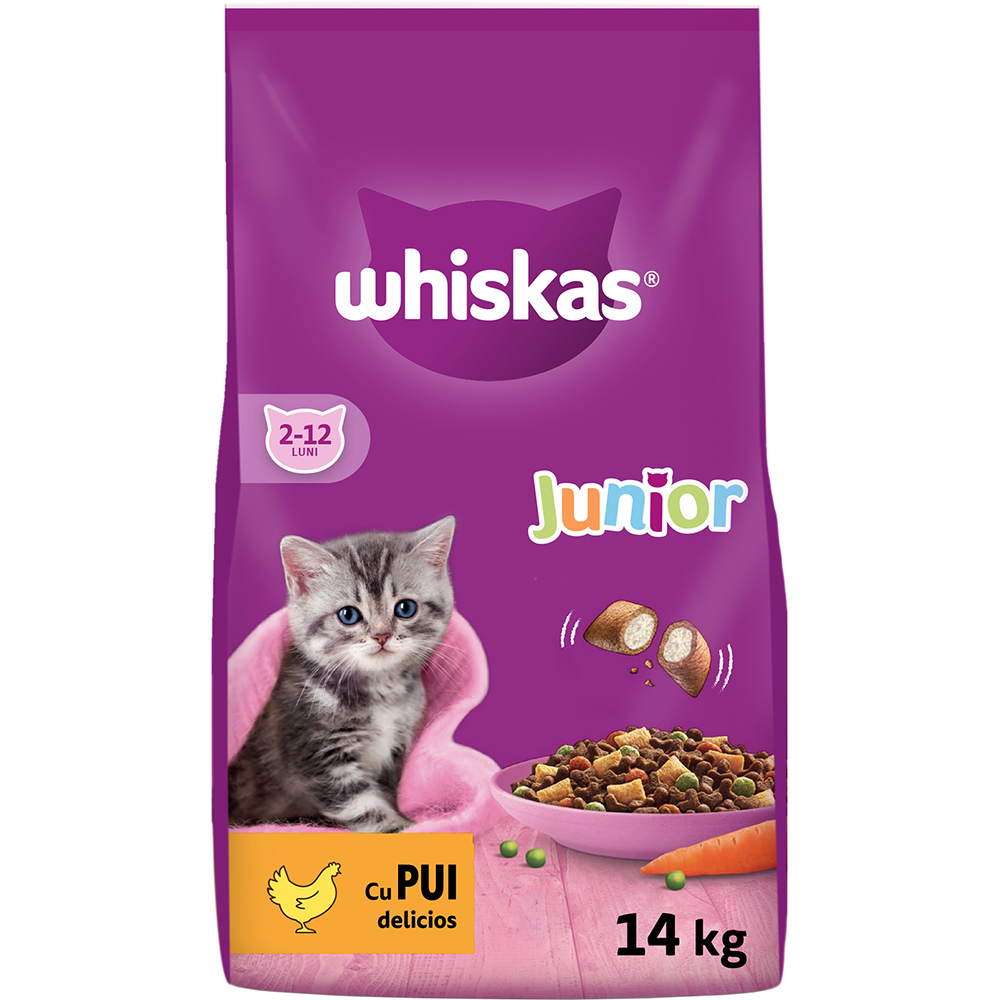 Hrana uscata pentru pisici WHISKAS, Junior, Pui, 14 kg