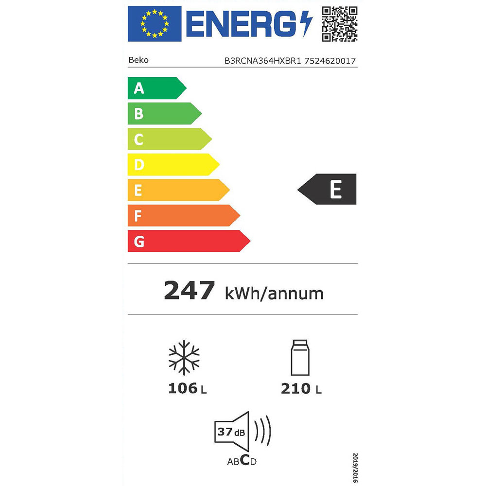 Combina frigorifica BEKO B3RCNA364HXBR1, No Frost, 316 l, H 186.5 cm, Clasa E, dark inox