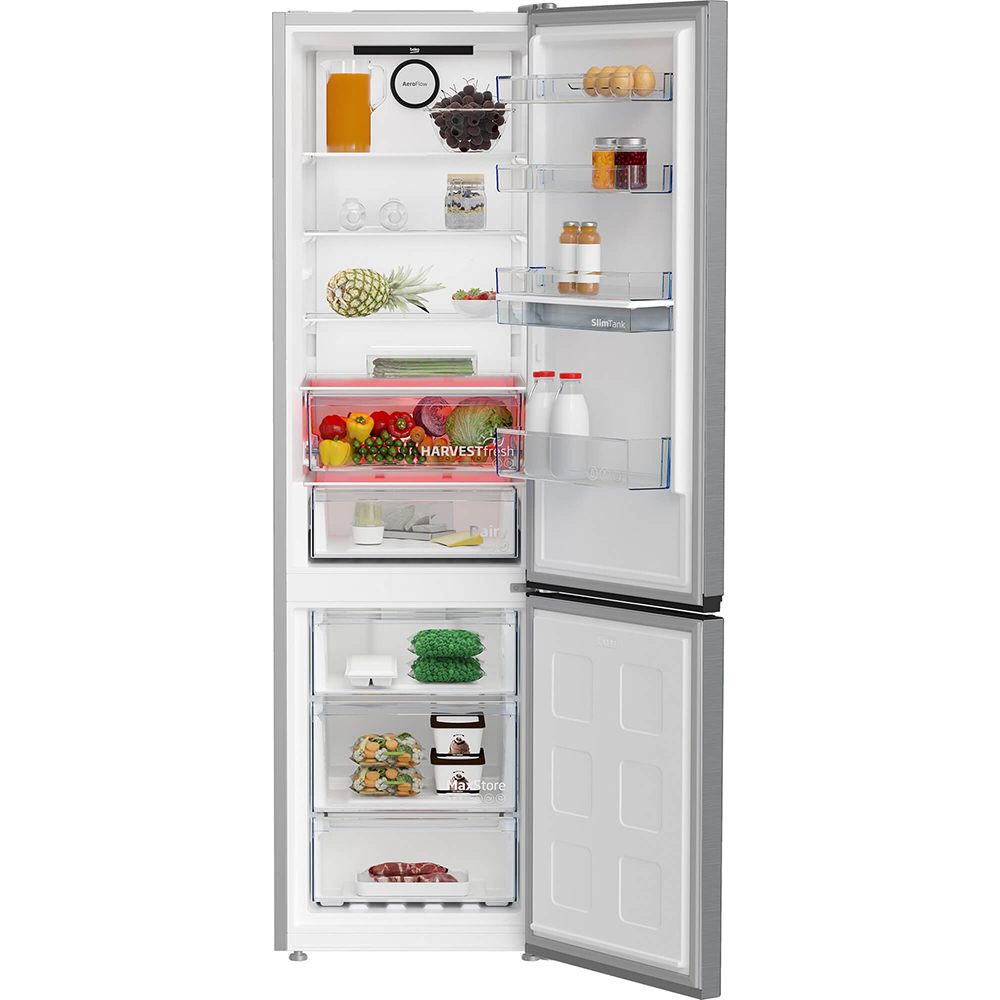 Combina frigorifica BEKO B3RCNA404HDXB1, No Frost, 355 l, H 203.5 cm, Clasa E, Dozator apa, argintiu