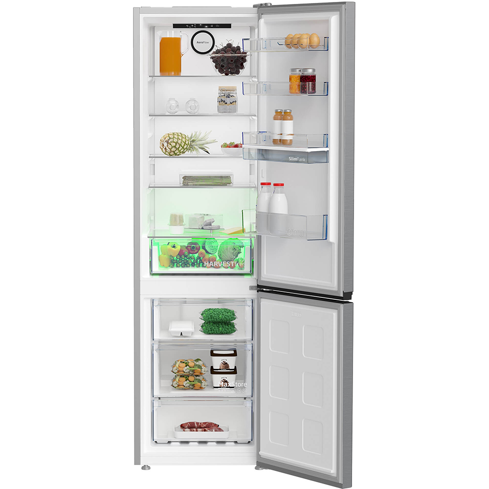 Combina frigorifica BEKO B3RCNA404HDXB, No Frost, 355 l, H 203 cm, Clasa E, Dozator apa, argintiu