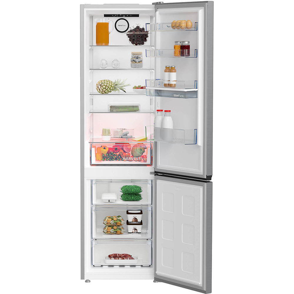 Combina frigorifica BEKO B3RCNA404HDXB, No Frost, 355 l, H 203 cm, Clasa E, Dozator apa, argintiu