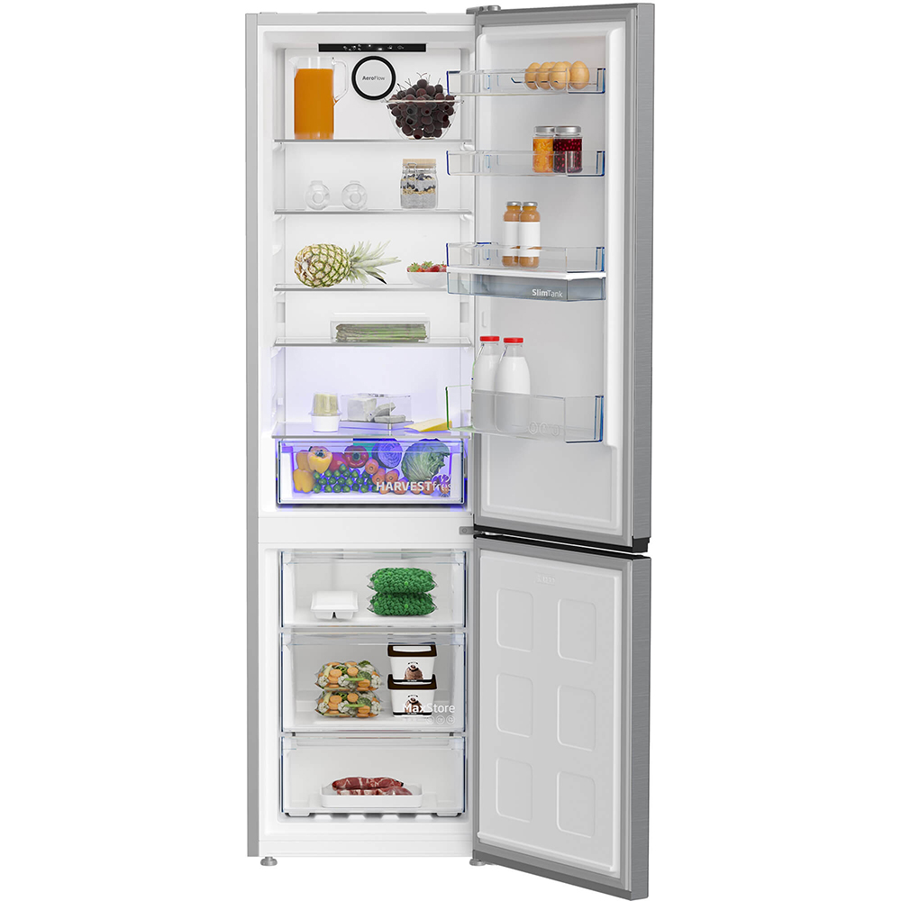 Combina frigorifica BEKO B3RCNA404HDXB, No Frost, 355 l, H 203 cm, Clasa E, Dozator apa, argintiu