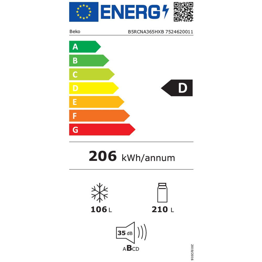 Combina frigorifica BEKO B5RCNA365HXB, No Frost, 316 L, H 186.5 cm, Clasa D, argintiu