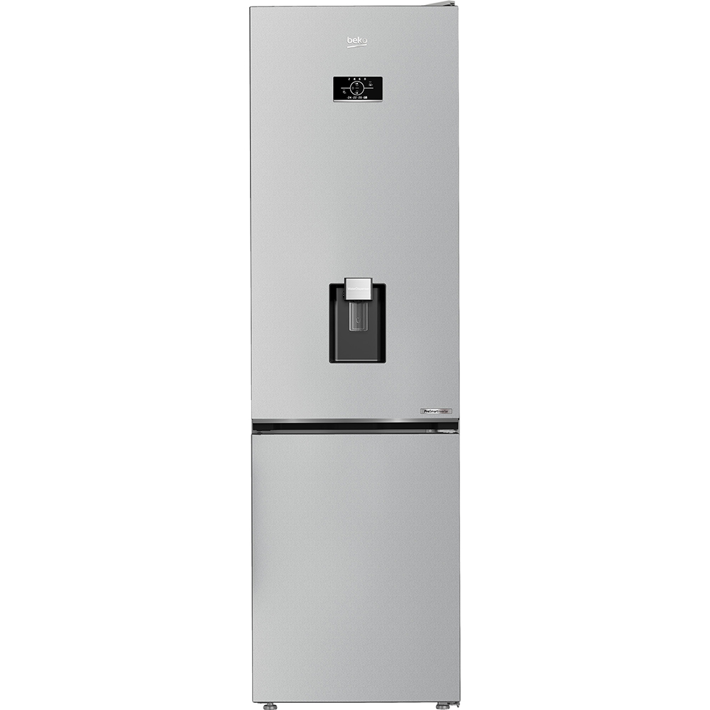 Combina frigorifica BEKO B5RCNA405HDM, No Frost, 355 l, H 203.5 cm, Clasa D, Dozator apa, gri lucios
