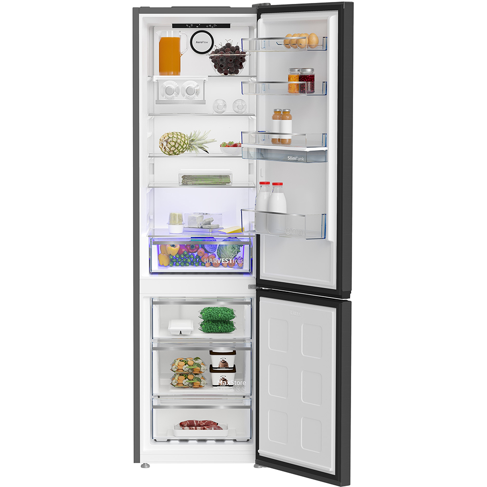 Combina frigorifica BEKO B5RCNA405HDXBR1, No Frost, 355 l, H 203 cm, Clasa D, Dozator apa, dark inox