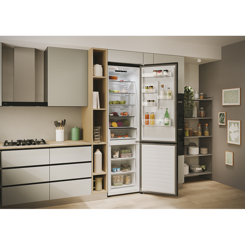 Combina frigorifica CANDY ECN2CQTEB206, Total No Frost, 409 l, H 205 cm, Clasa E, negru