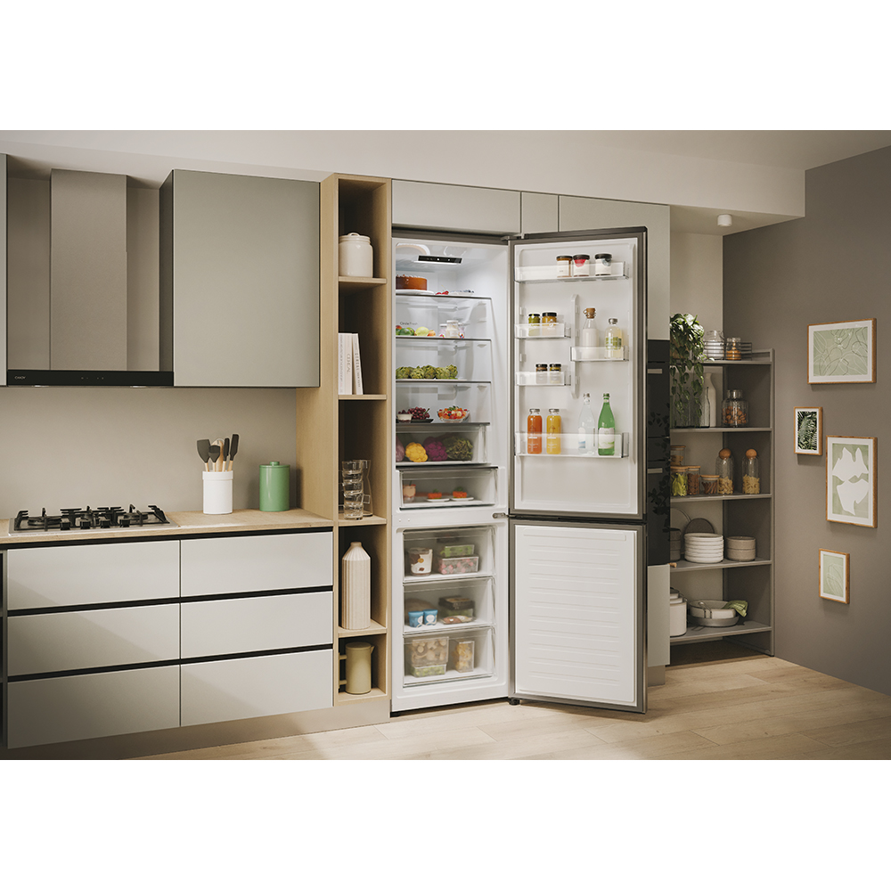 Combina frigorifica CANDY ECN2CQTEX206, Total No Frost, 409 l, H 205 cm, Clasa E, inox