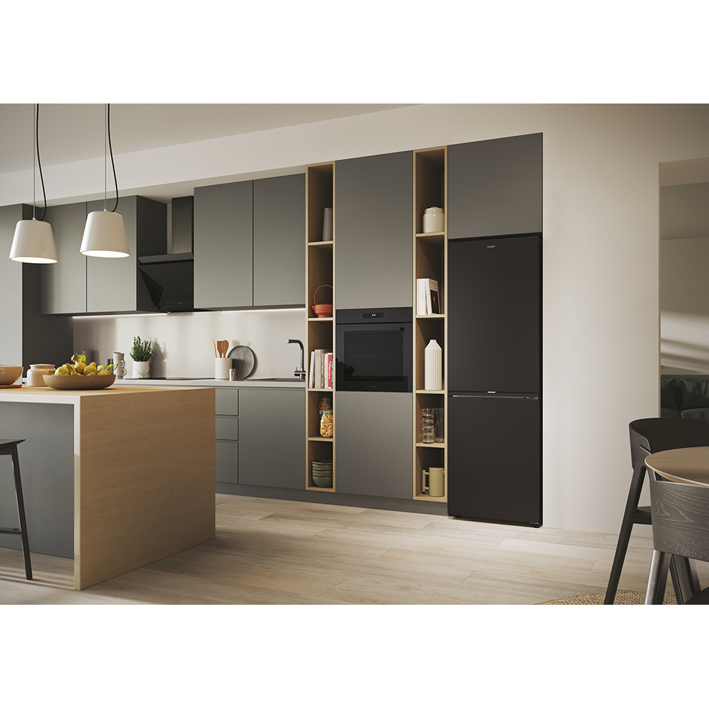 Combina frigorifica CANDY ECN4CQTEB186, Total No Frost, 355 l, H 185 cm, Clasa E, Wi-Fi, negru