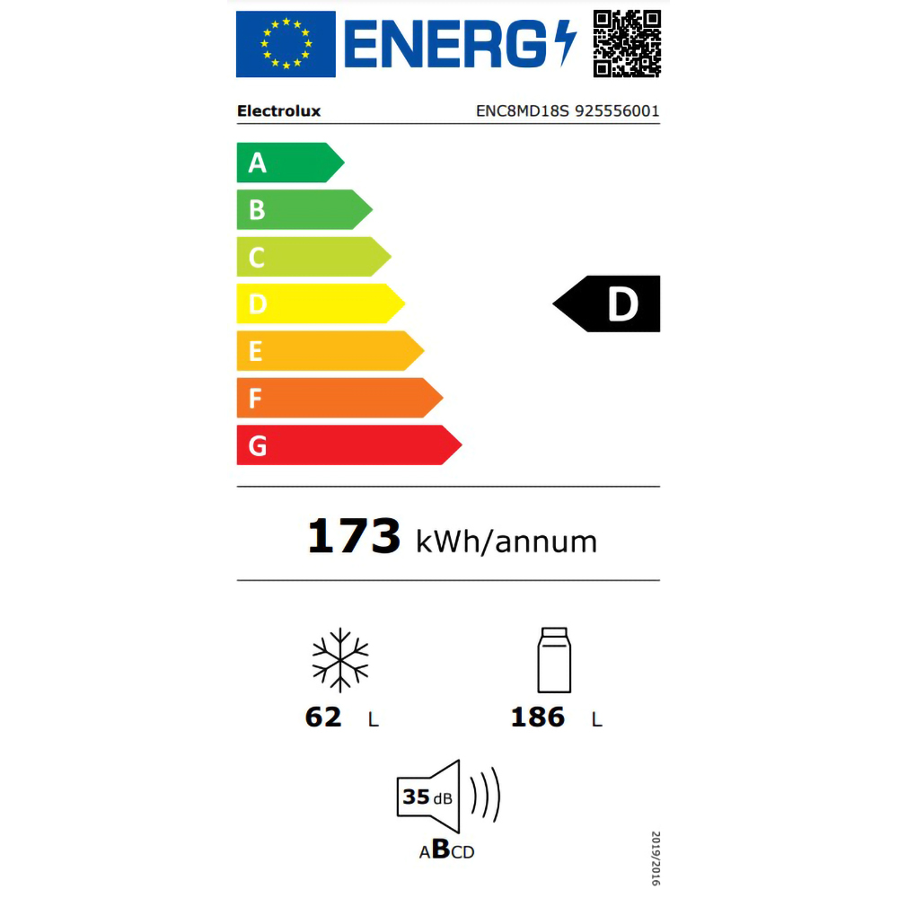 Combina frigorifica incorporabila ELECTROLUX ENC8MD18S, No Frost, 248 l, H 177.2 cm, Clasa D l