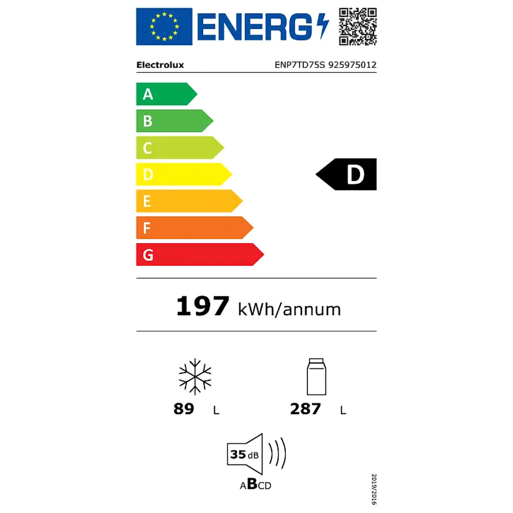 Combina frigorifica incorporabila ELECTROLUX ENP7TD75S, No Frost, 376 l, H 188.4 cm, Clasa D