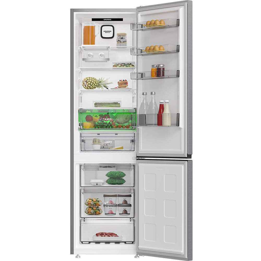 Combina frigorifica GRUNDIG GKPN 46931 XP, No Frost, 355 l, H 203.5 cm, Clasa D, inox