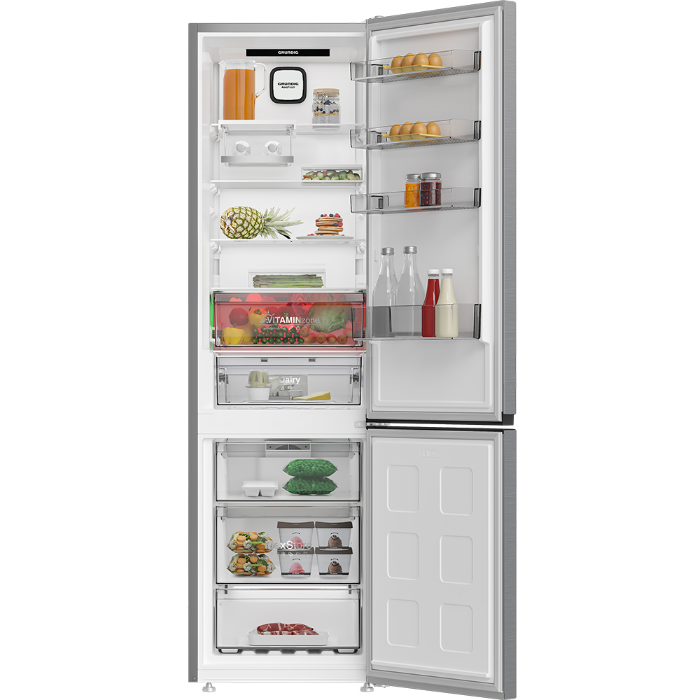 Combina frigorifica GRUNDIG GKPN 46931 XP, No Frost, 355 l, H 203.5 cm, Clasa D, inox